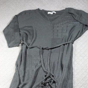 Ya Los Angeles Size S Olive Green V-Neck Woven Knit Dress with Belt